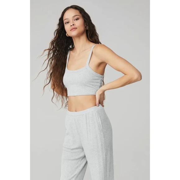 Alo Yoga Ribbed Crop Whisper Bra Tank Athletic Heather Grey - S - Picture 1 of 4